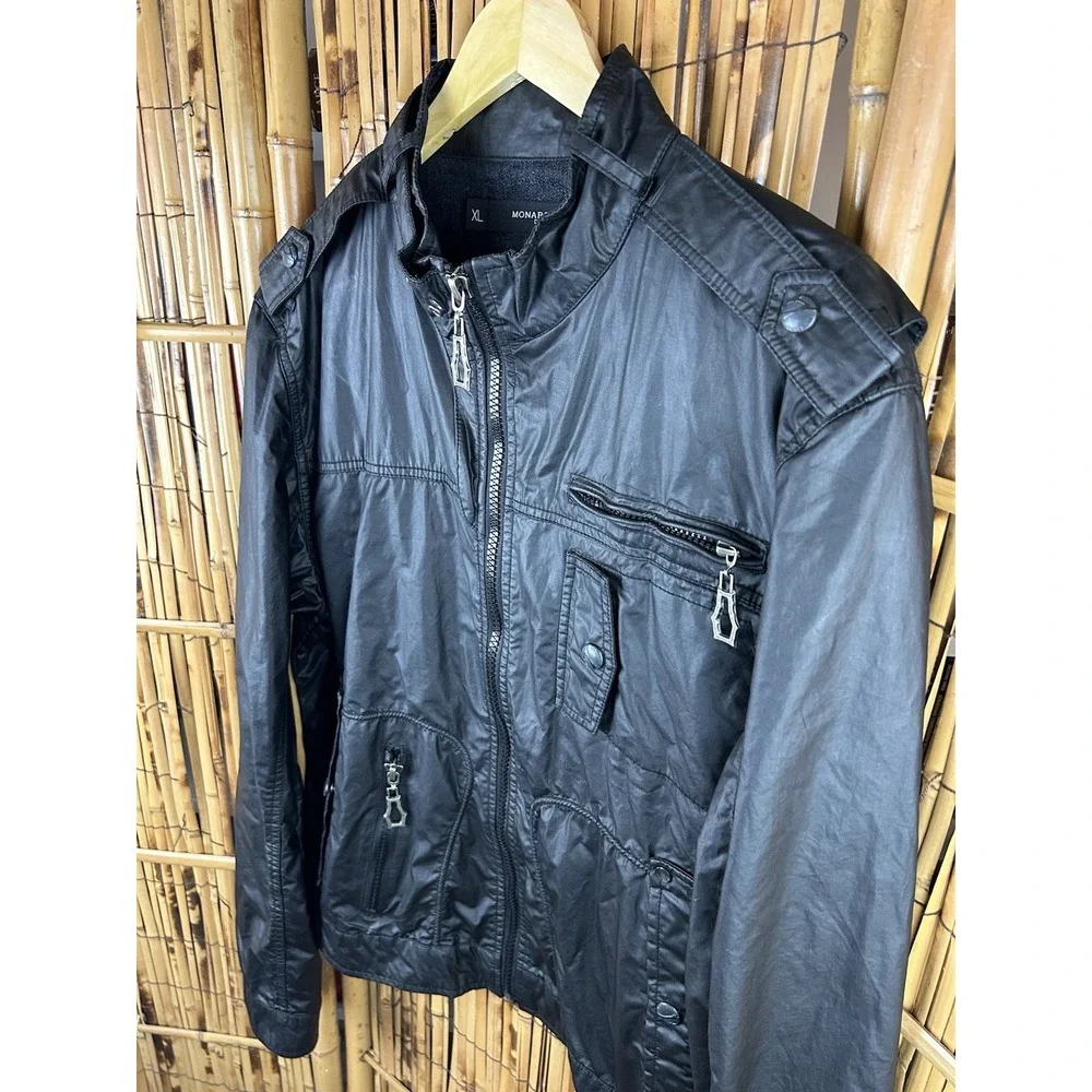 Monarchy Collection Men's Black Moto Biker Goth Rock Metal‎ Full Zip Jacket XL